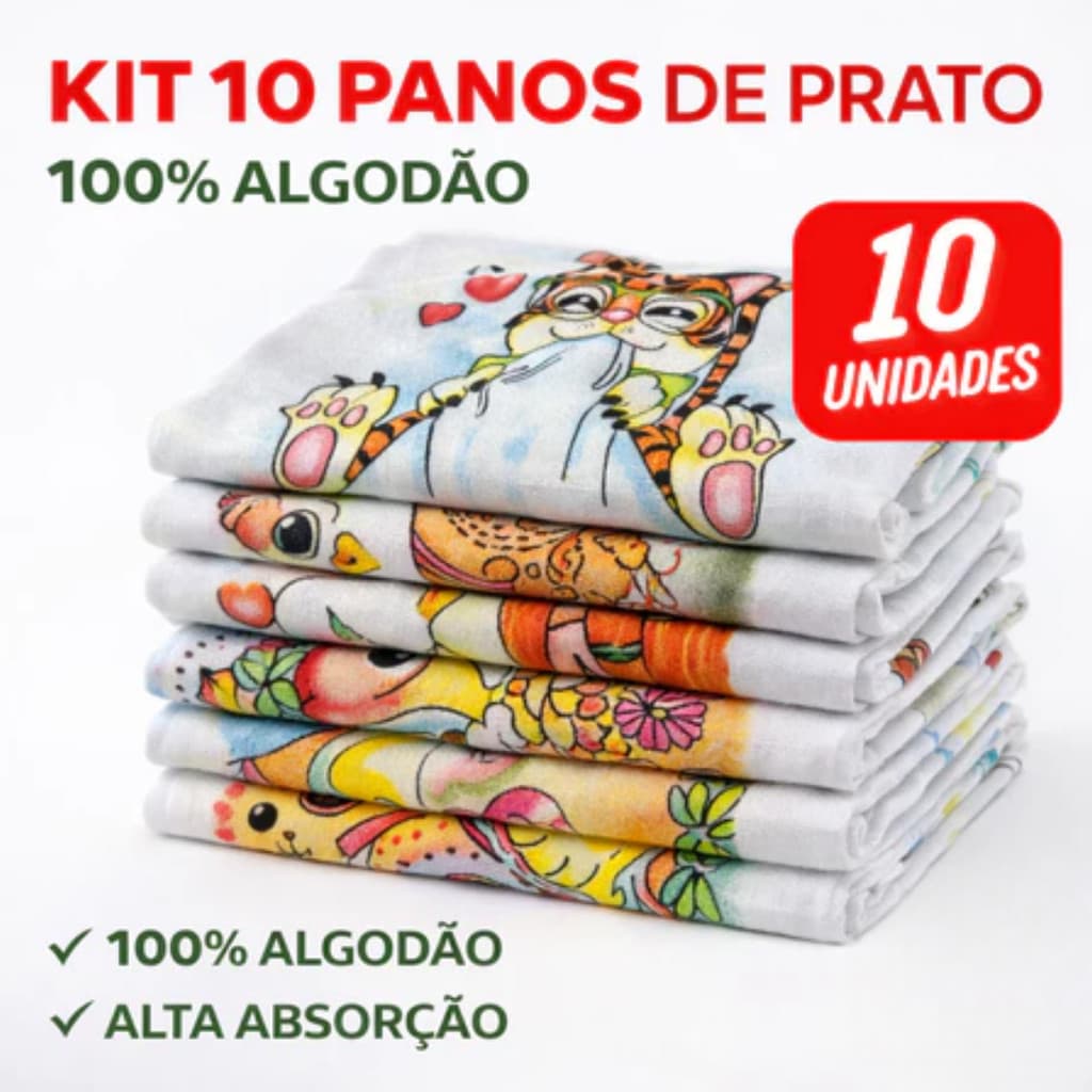 Kit 10 Panos de Prato Estampados Algodão Atacado Cozinha 35x60 Econômico