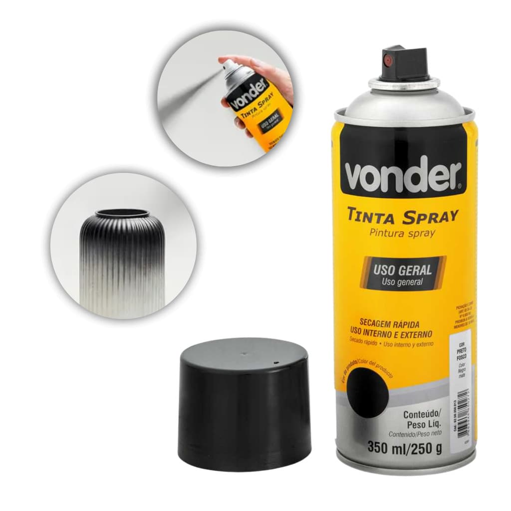 Tinta Spray Preto Fosco Uso Geral Automotivo 350ml Vonder