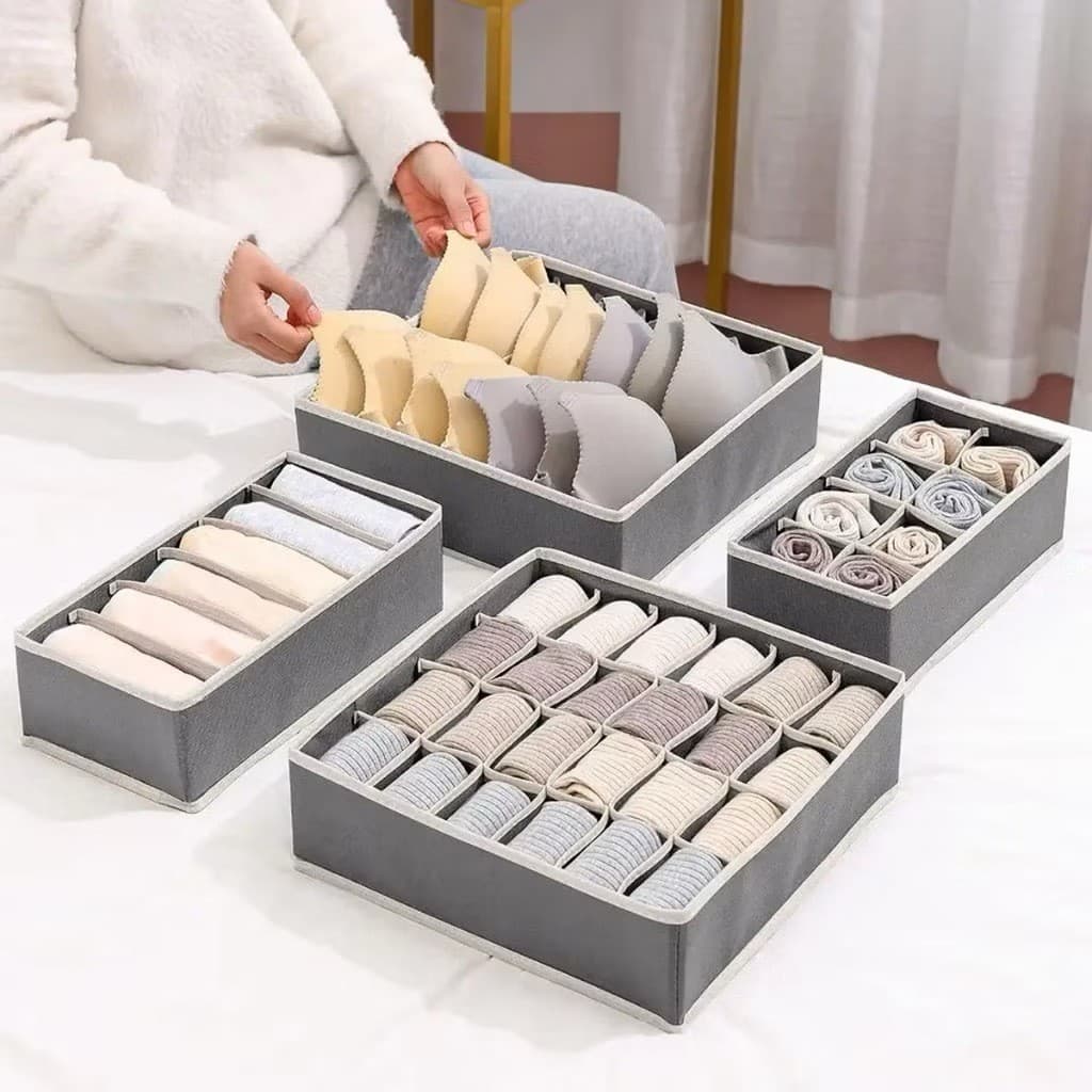 Kit Caixa Organizadora 4 Pçs Organizador para Armário Meias/Sutiã/Roupa Íntima/Caixa