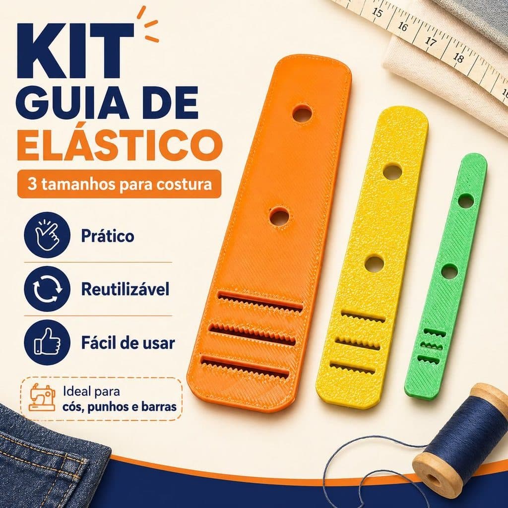 Kit Guia Passador de Elástico 3 Tamanhos Costura Cós Punho Barra Artesanato