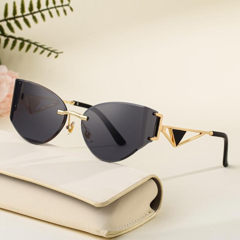 Óculos de Sol Femininos Cat Eye Sem Armação 2026, Óculos de Sol Ovais Sem Moldura UV400 para Mulheres, Óculos de Sol Vin