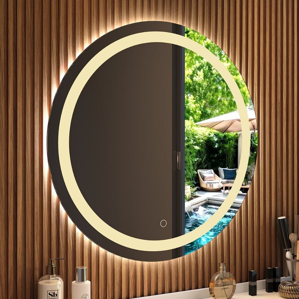 Espelho Redondo 50x50 LED Touch Lapidado Jateado Decoracao Banheiro Quarto Parede