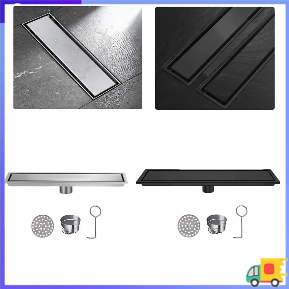 Dreno de piso de banheiro invisível, tubo de drenagem quadrado prateado, antiodor, acessórios de cozinha preto