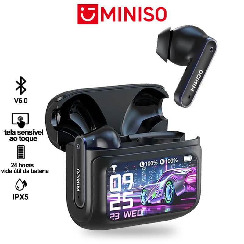 MINISO MS128 Fone de ouvido intra-auricular sem fio Bluetooth 6.0 Hi-Fi estéreo IPX5 Design à prova d'água Tela sensível
