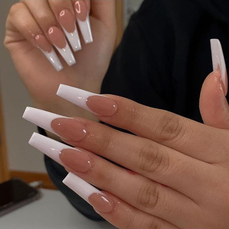 Arte redonda francesa peças de unhas falsas Wearable manicure adesivos acabados peça de unhas adesivos 24 peças adesivos