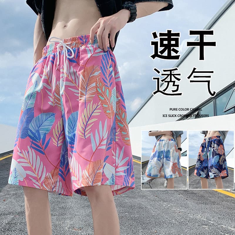 Shorts de praia masculino verão fino de secagem rápida troncos de natação na moda impresso calças grandes soltas calças