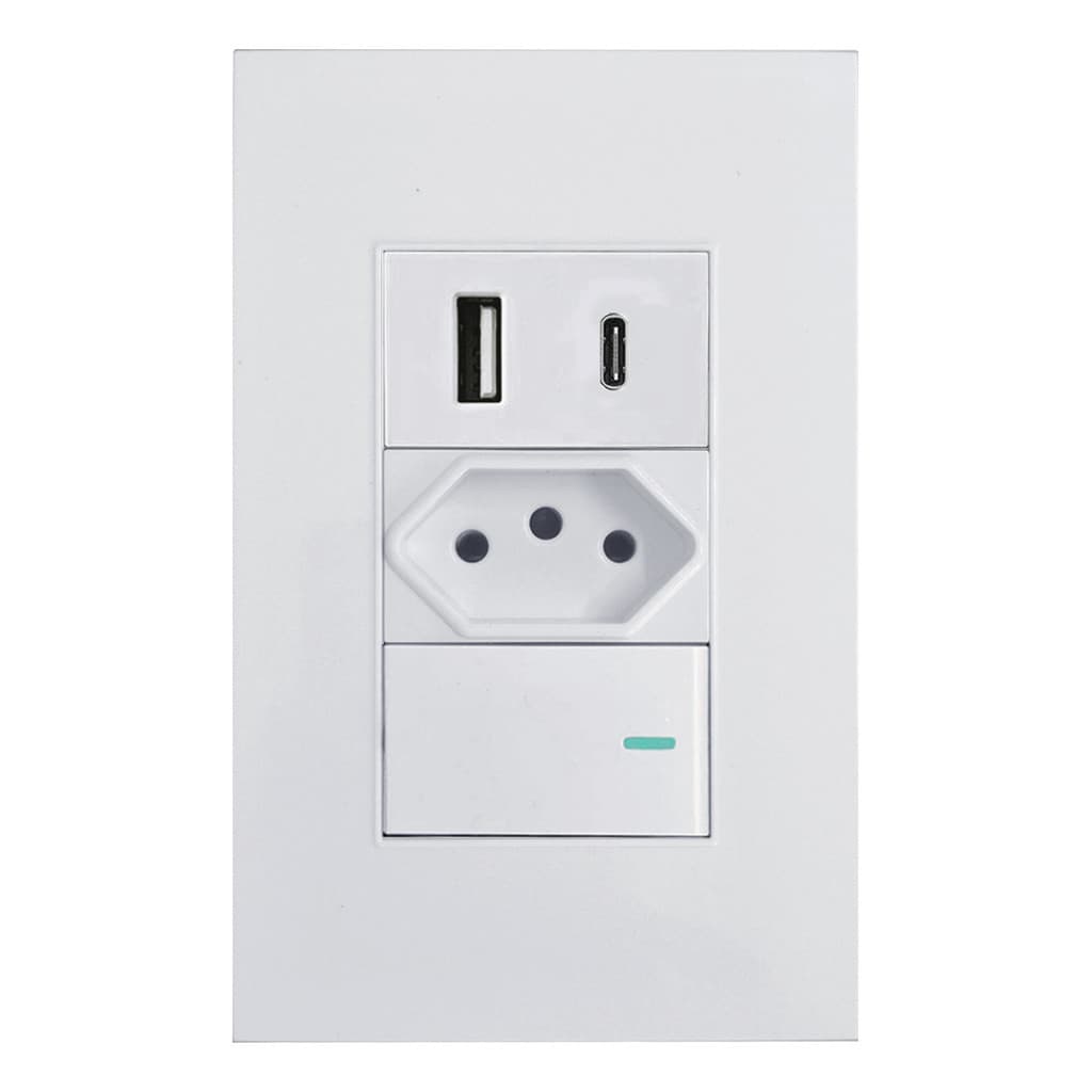 Tomada De 20 Amperes De Parede, Interruptor E USB Com Entrada Tipo C