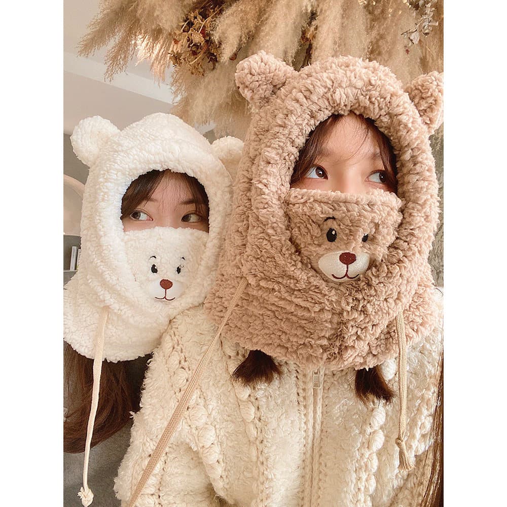 Outono inverno chapéu de pelúcia cachecol um urso bonito inverno ciclismo quente bonito menina proteção de orelha Lei Fe