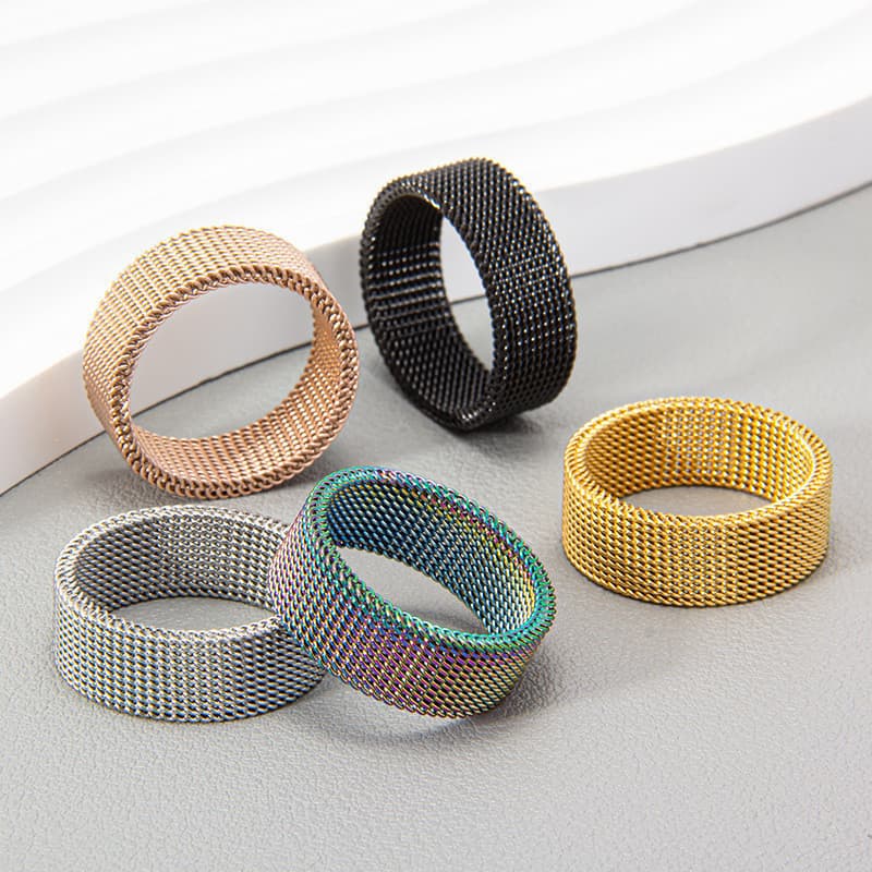 Anel de malha verificado 8MM aço titânio de alta qualidade masculino feminino simples deformável anel de malha multicolo