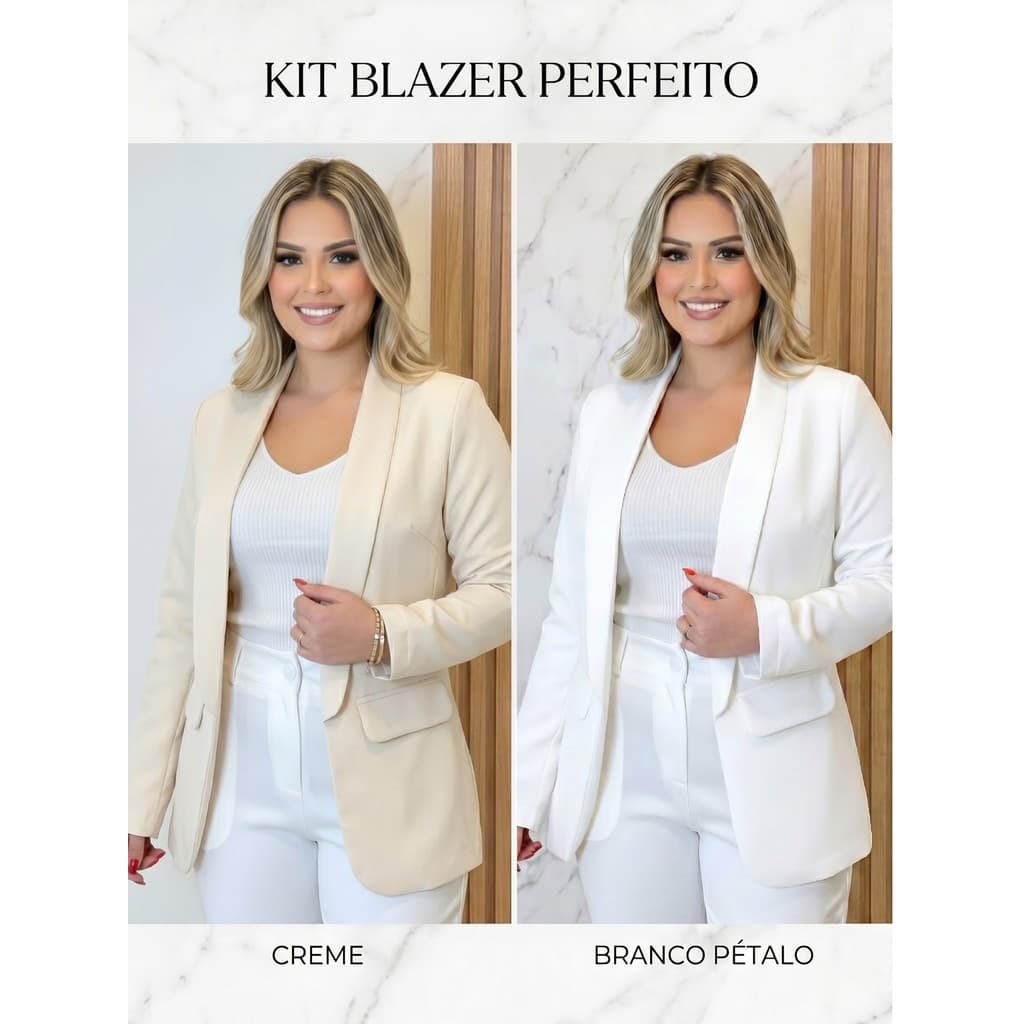 Kit 2 Blazer Feminino Premium Luxo Alfaiataria Longo Slim Sofisticado Elegante Social Fino