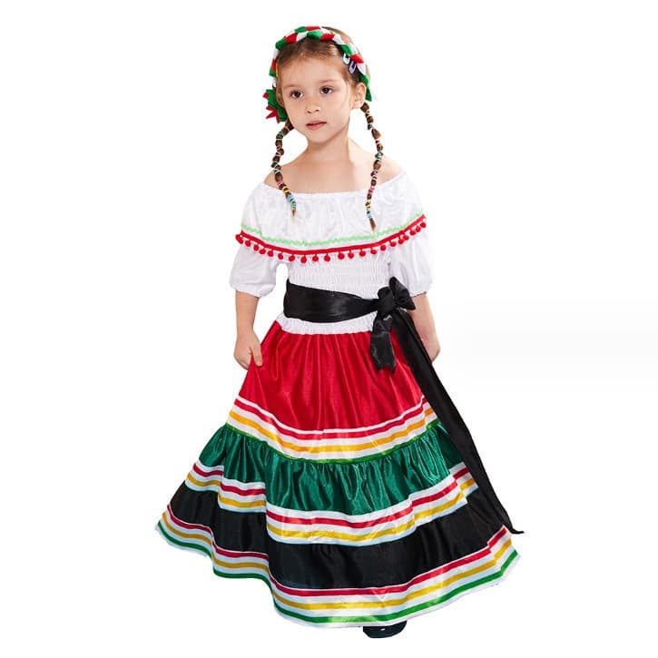 Fantasia de Menina das Nações Unidas México Para Meninas Vestido Tradicional Mexicano Cosplay UN 20YU 4HBS 9547