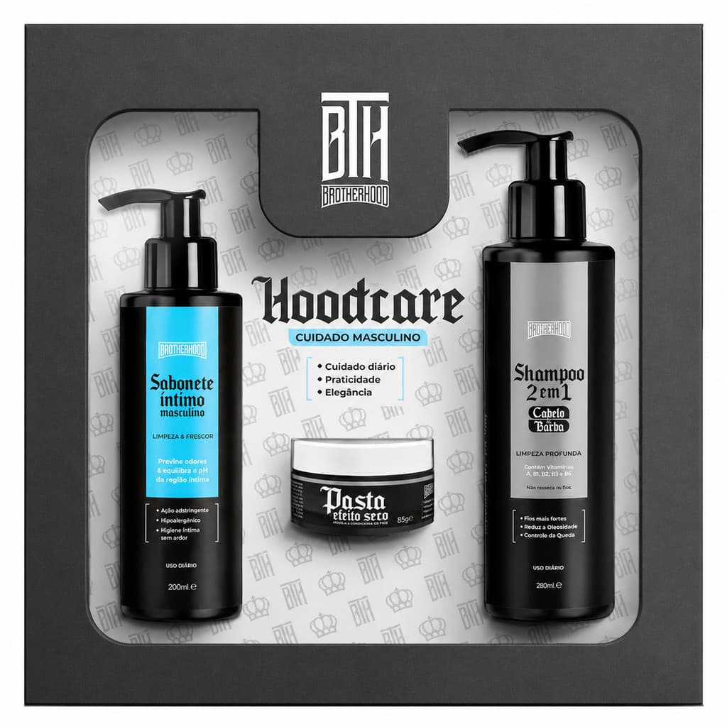 Kit Masculino Dia dos Pais BTH Shampoo 2 em 1 + Sabonete Íntimo + Pasta Efeito Seco - Kit para Homem para Homem
