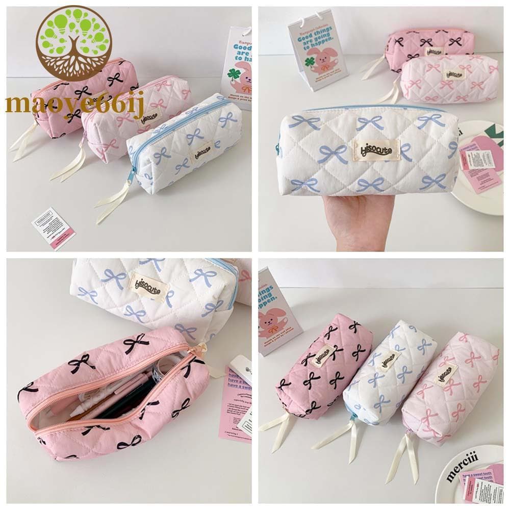 MAOYE66 Estojo De Lápis Estilo Coreano , Bolsa De Papelaria Com Laço Estético Para Armazenamento De Mesa