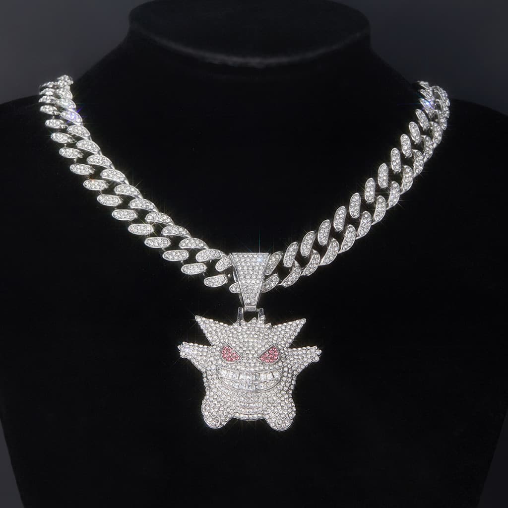 45-75Cm Opcional Corrente Cravejada Ice Colar De Diamante 3D Completo ÁGua Geng Fantasma Hiphop Pingente