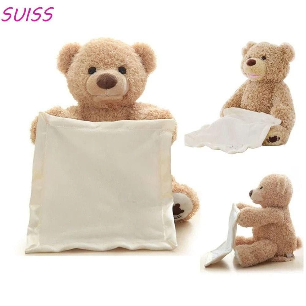 Ursinhos SUISS Peekaboo, Brinquedo de Animal de Pelúcia que Fala e Toca Música, Urso Robô de Esconde-esconde de 30cm, Br