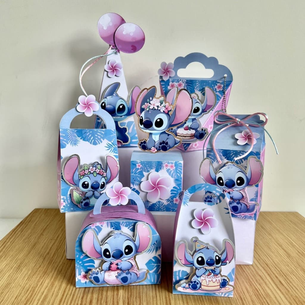 Kit Papelaria Personalizada Lilo Stitch Caixa Caixinha para Festa DESMONTADO