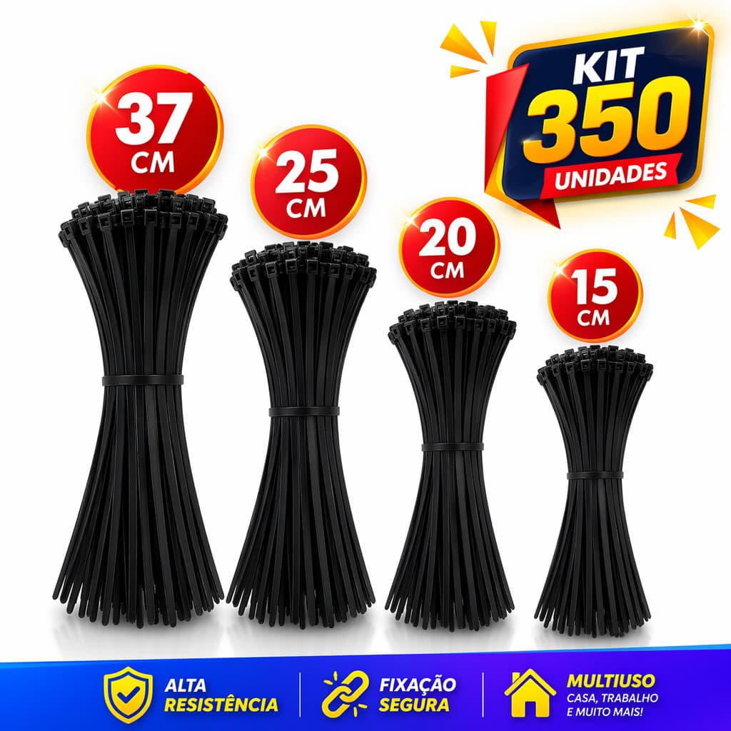 Kit 350 Abraçadeira de Nylon Enforca Gato Braçadeira Cintas Plásticas 15cm - 20cm - 25cm - 37cm