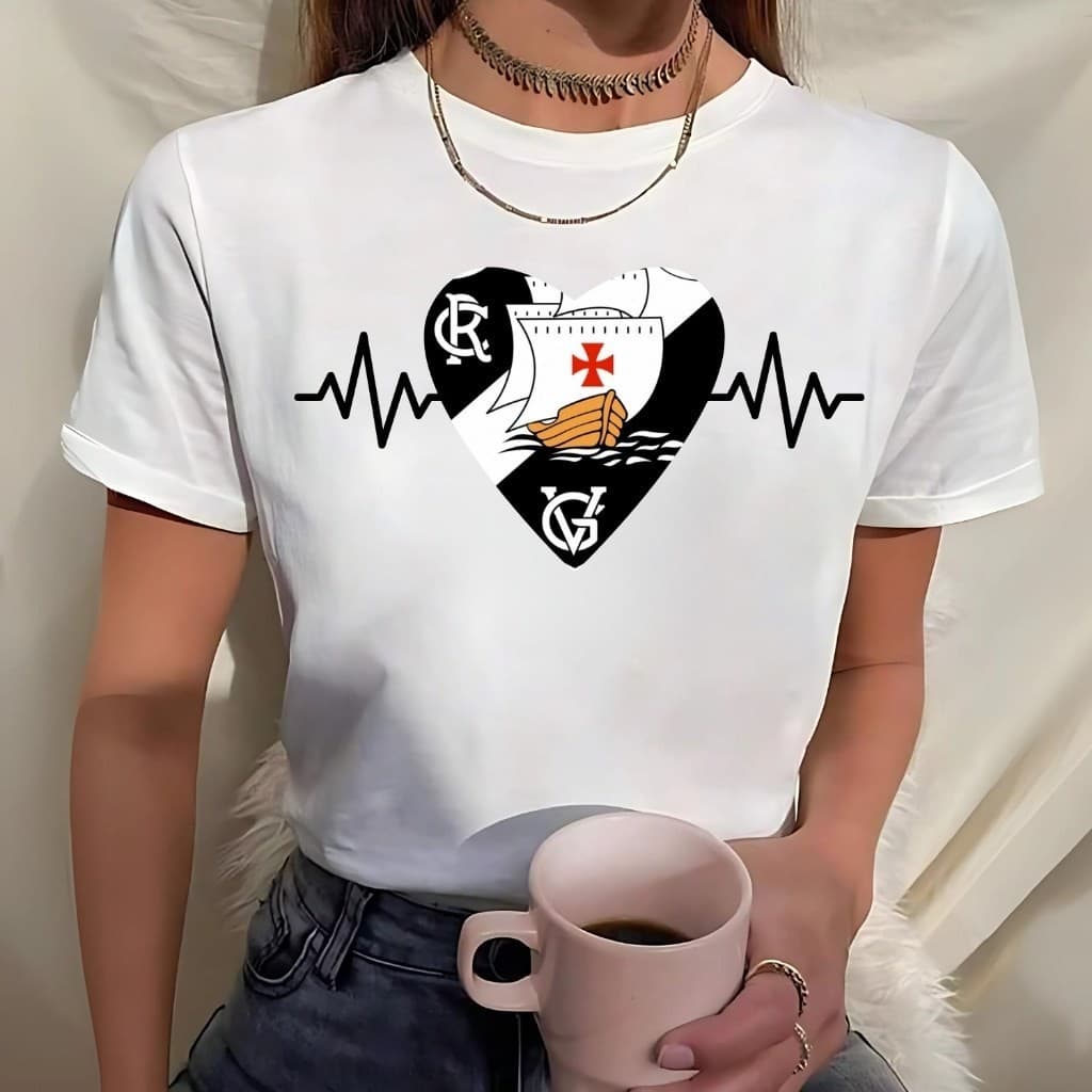 Camiseta T shirt Vasco Da Gama Feminina Baby Look - Camisa Branca