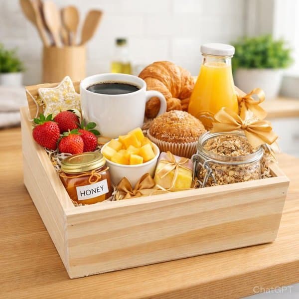 Bandeja Caixa Madeira Pinus Cesta Café Organizadora Quadrada