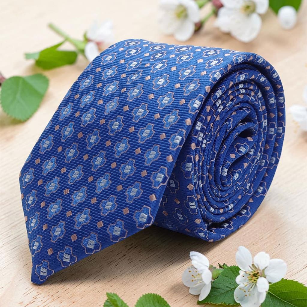 Gravata Semi Slim Bordada Azul Premium