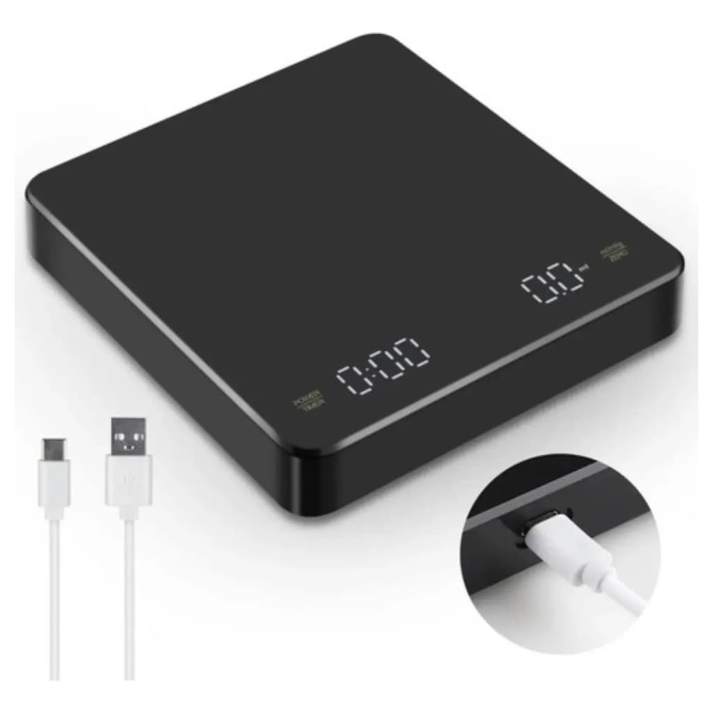 Balança Café Barista Digital Cozinha Até 3kg Com Cronômetro e Bateria Embutida Usb