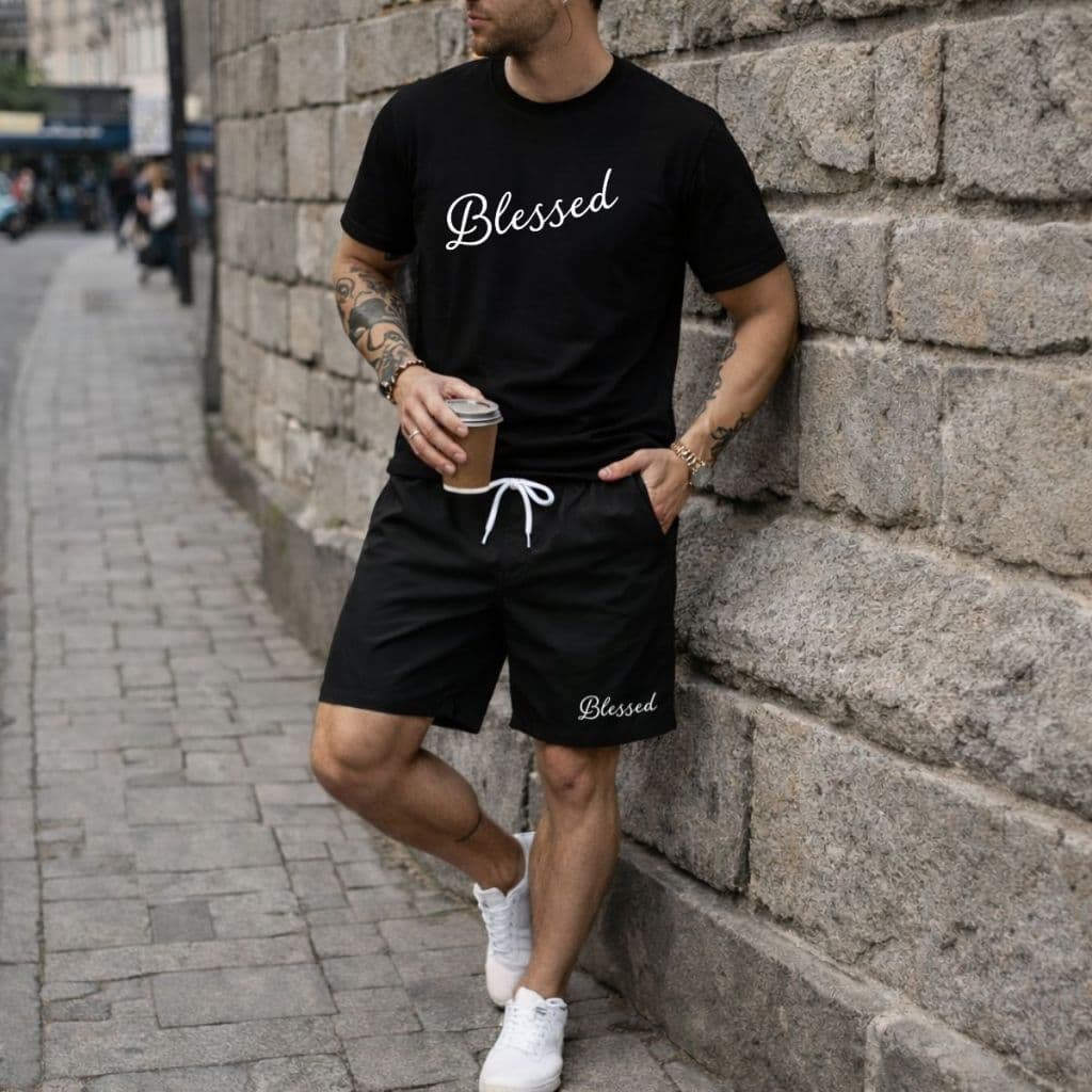 Conjunto Camisa Short Tectel Kit Camiseta Basica Algodão Bermuda Estampada Estilosa e Confortavel