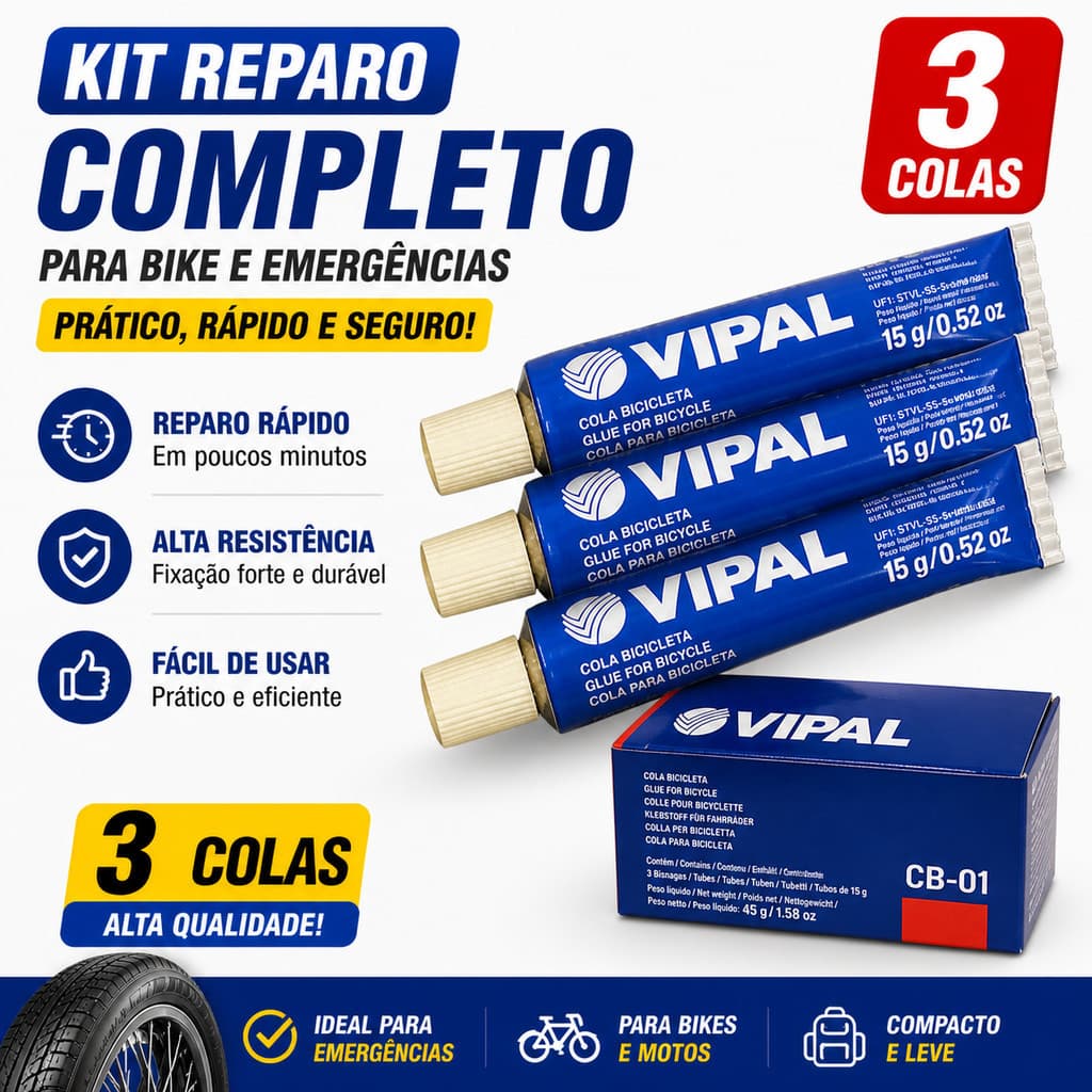 Cola Cimento Vulcanizante a Frio Bicicleta CB-01 Bisnaga 15 gramas - CB-01 - VIPAL