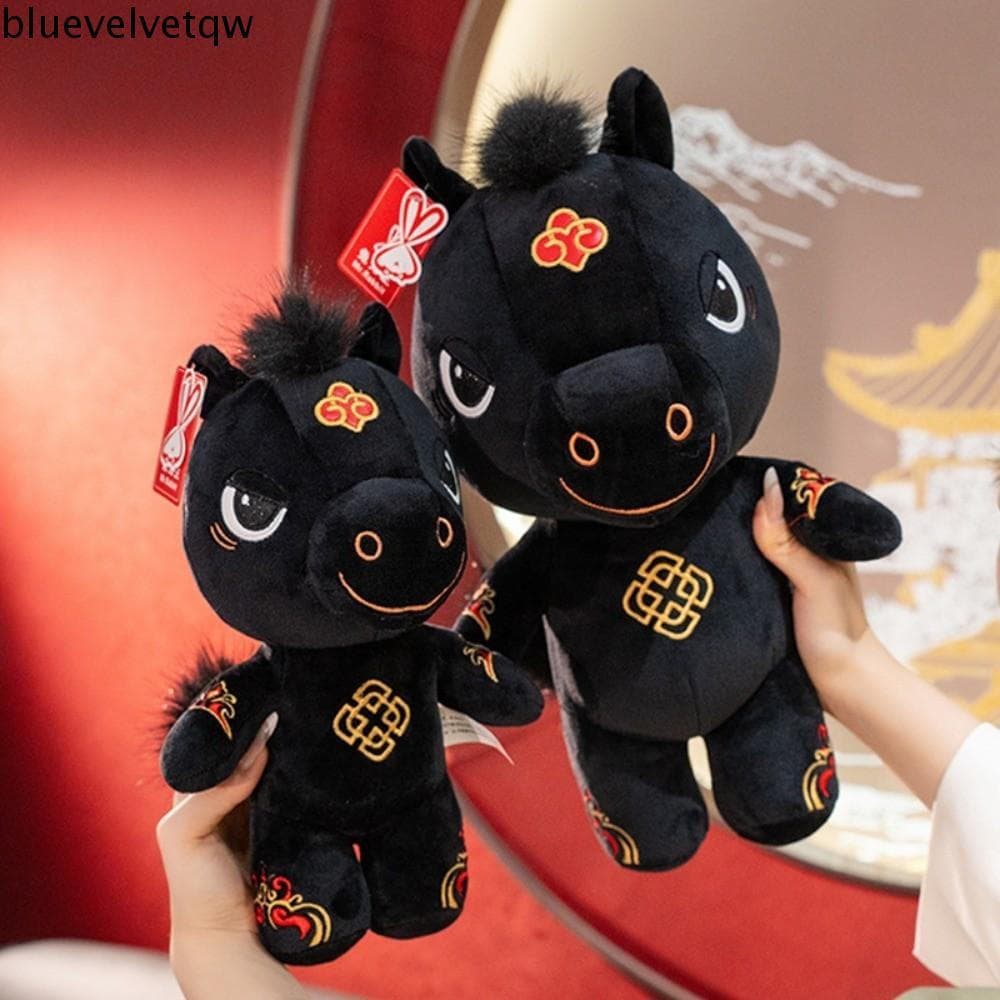 BLUEVELVETQW Brinquedo De Cavalo De Pelúcia , Bonecas Mascote , Boneca Kawaii , Estatueta De Pônei Do Zodíaco Preto Fofo