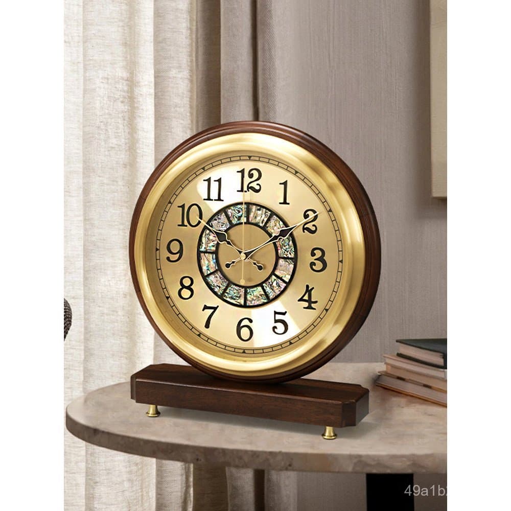 Relógio de mesa de madeira maciça de luxo para uso doméstico, relógio de mesa retrô simples para decoração de sala de es
