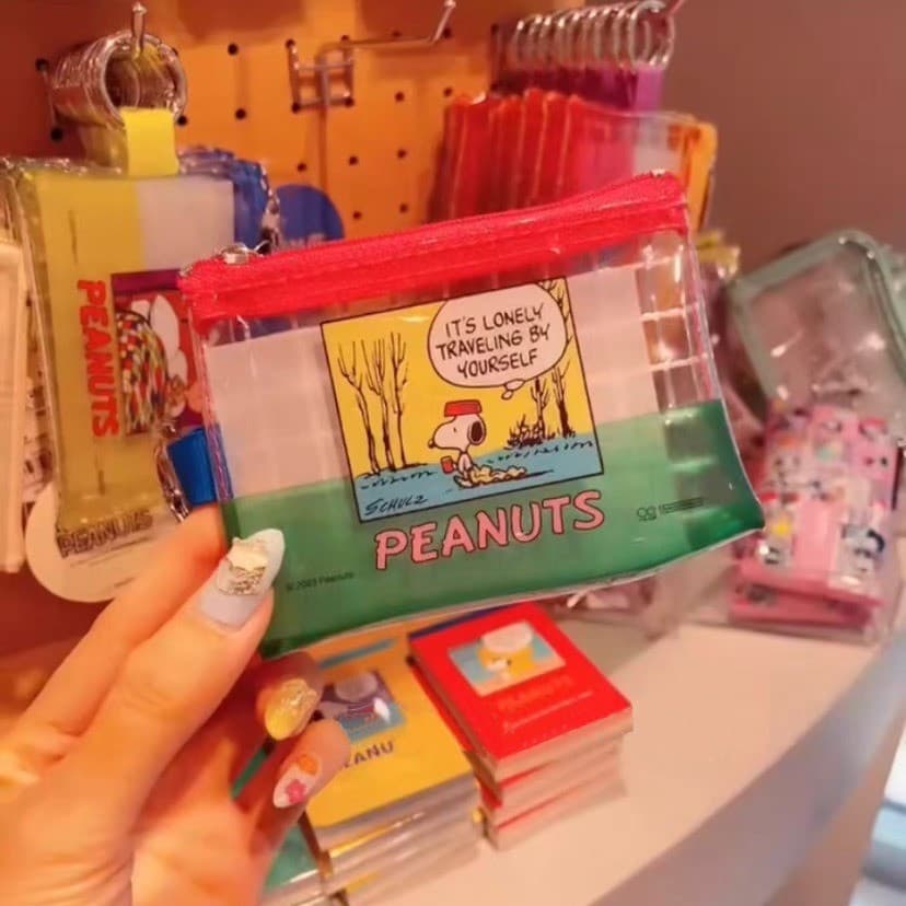 Bolsa de Armazenamento Colorida de PVC Snoopy do Japão, Bolsa Quadriculada, Porta-Moedas Colorido, Porta-Cartões, Bolsa