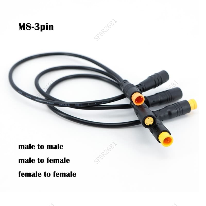 0.2m/0.3m m8 9mm 3 Pinos Bicicleta Elétrica Butt Plug Macho Para Fêmea Cabo De Sinal Fio À Prova Dwaterproof Água Ebike