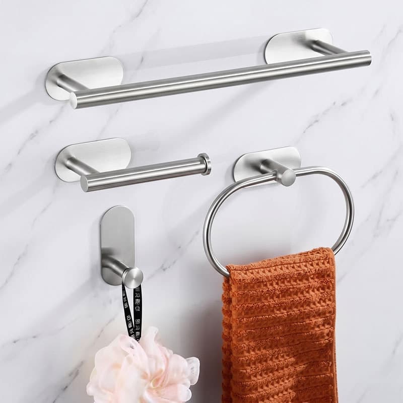 Kit Acessórios Banheiro 4 Peças Inox Premium Sem Furo Autoadesivo