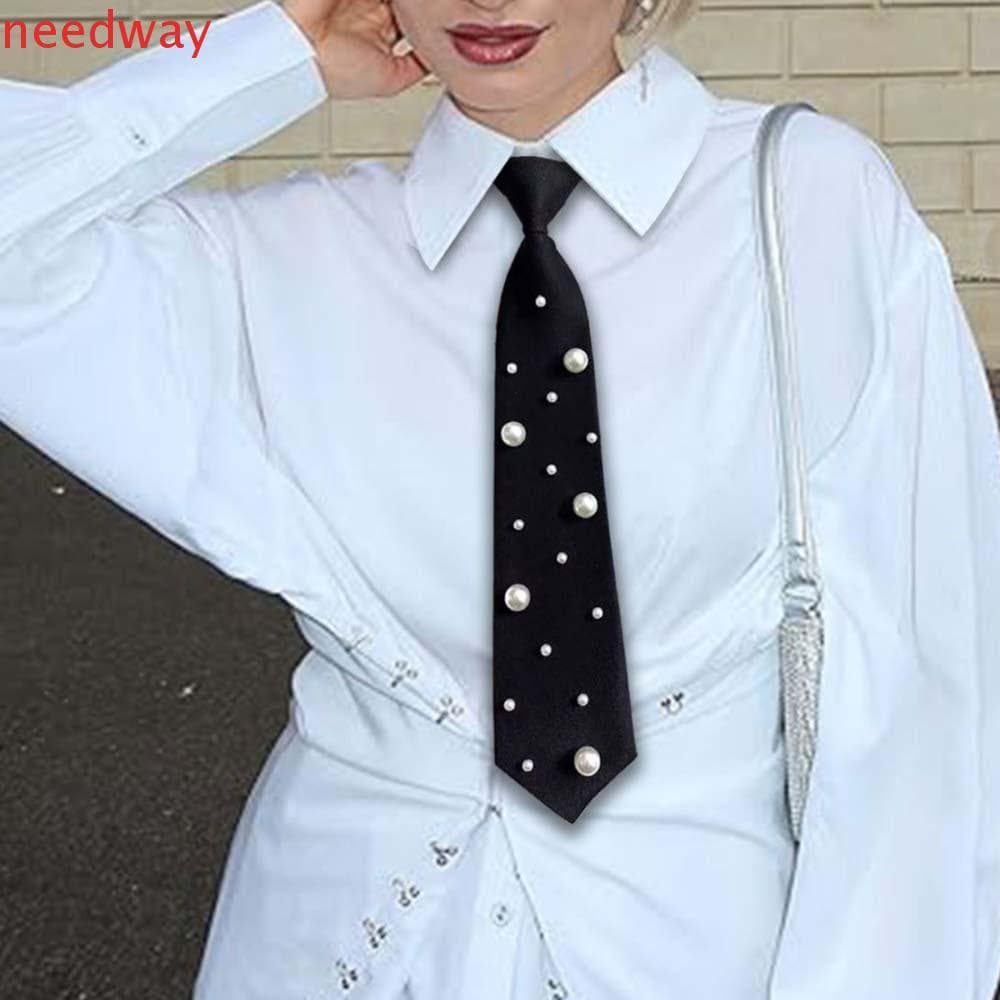 NEEDWAYB Gravata Longa Com Contas À Mão , Borlas Estilo Coreano , De Pérolas , Acadêmico , Decoração Preta Camisa