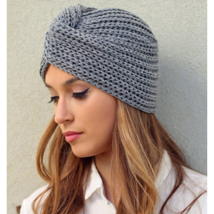 Turbante de Lã Feminino em Tricô Estilo Boêmio com Faixa Cruzada para a Cabeça