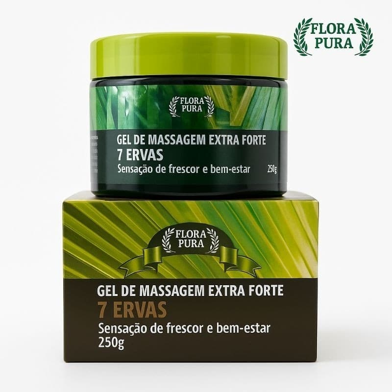 Gel de Massagem Extra Forte 7 Ervas Flora Pura 250 g – Sensação de Frescor e Bem-Estar