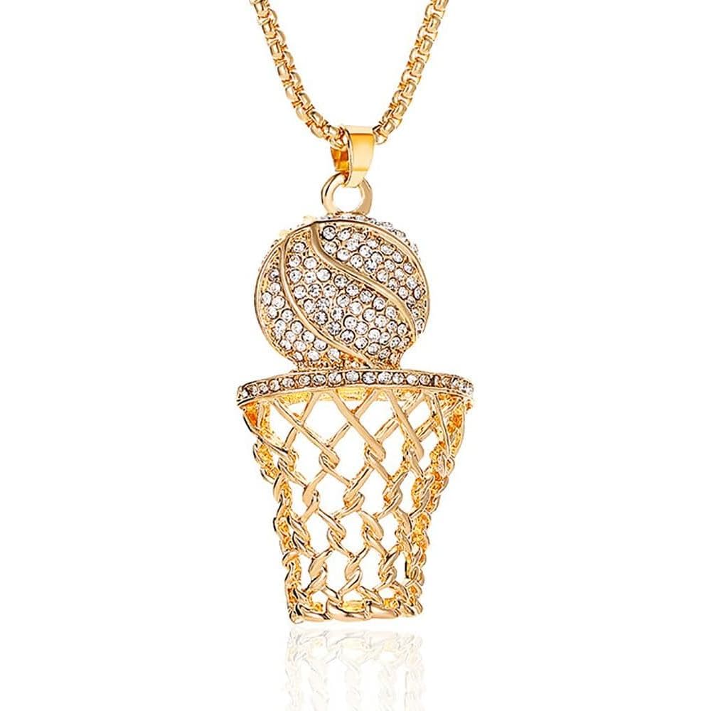 YOOESTORES82 Colar de Basquete em Ouro 14k para Homens - Colar com Pingente de Basquete em Strass Estilo Hiphop, Acessór