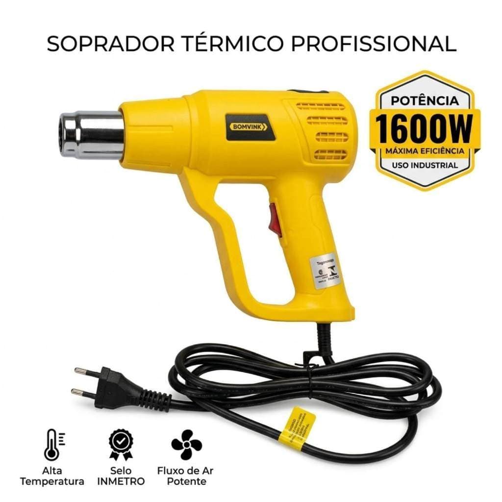Soprador Térmico 1600W Pistola De Ar Quente Profissional 600 Graus 127V Duas Velocidades Para Película Automotiva
