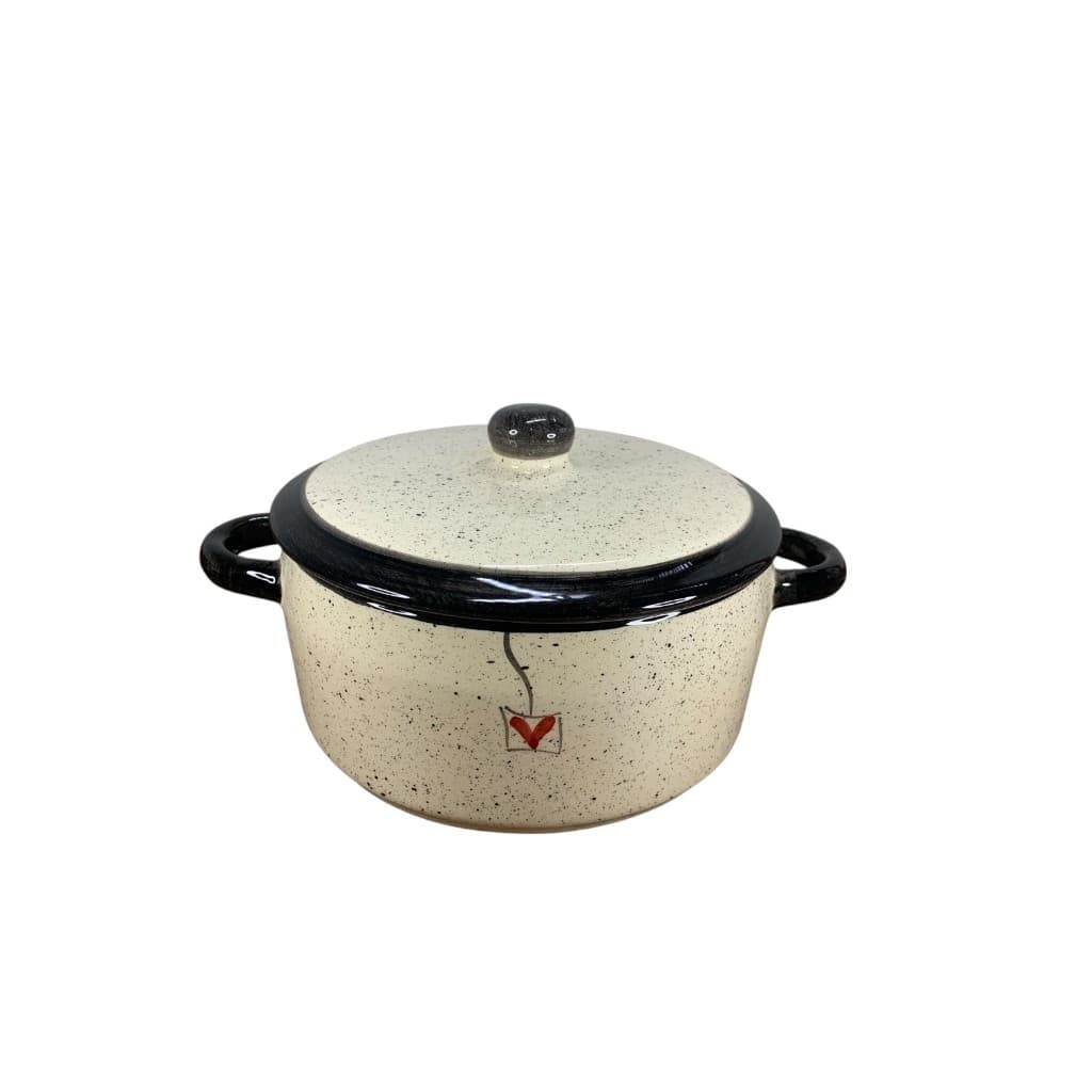 Panela Média Caçarola 1,3L Em Cerâmica Decorado Preto Pintado A Mão