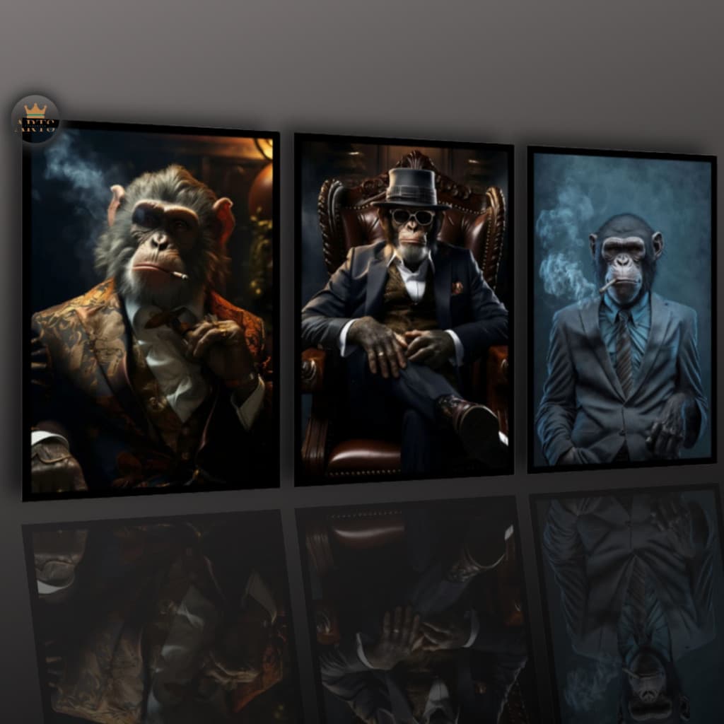 Quadro Decorativo Grande Gangue Dos Macacos Mafiosos  Moderno Sala Quarto