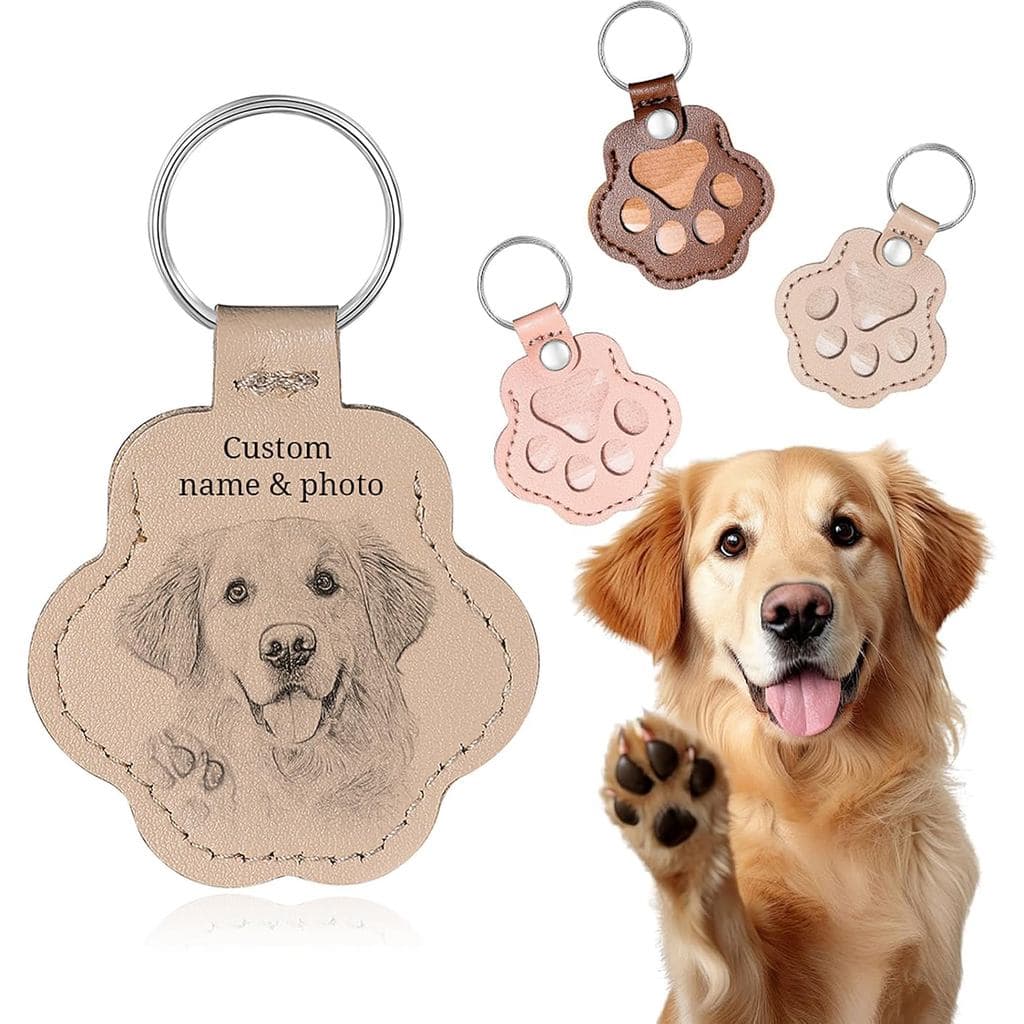 Personalized Pet Memorial Gifts for Dogs,Custom Name Pet Paw-Shaped Leather Keychain, Fur Keepsake, Handmade Key Holder