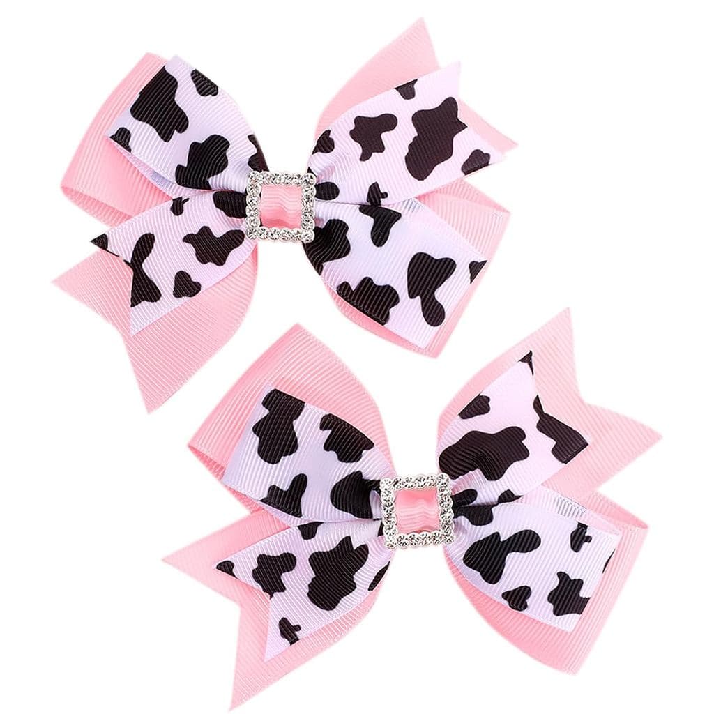 2 Peças de Presilhas de Cabelo com Estampa de Vaca, Presilhas de Fita, Acessórios de Cabelo, Decoração para Festa de Ani
