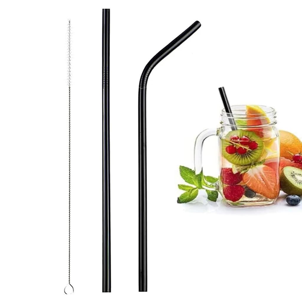 Canudo Inox Kit 2 Canudos Escova Limpeza Preto Drink Bebidas Limpeza Higiene Brinde Festa
