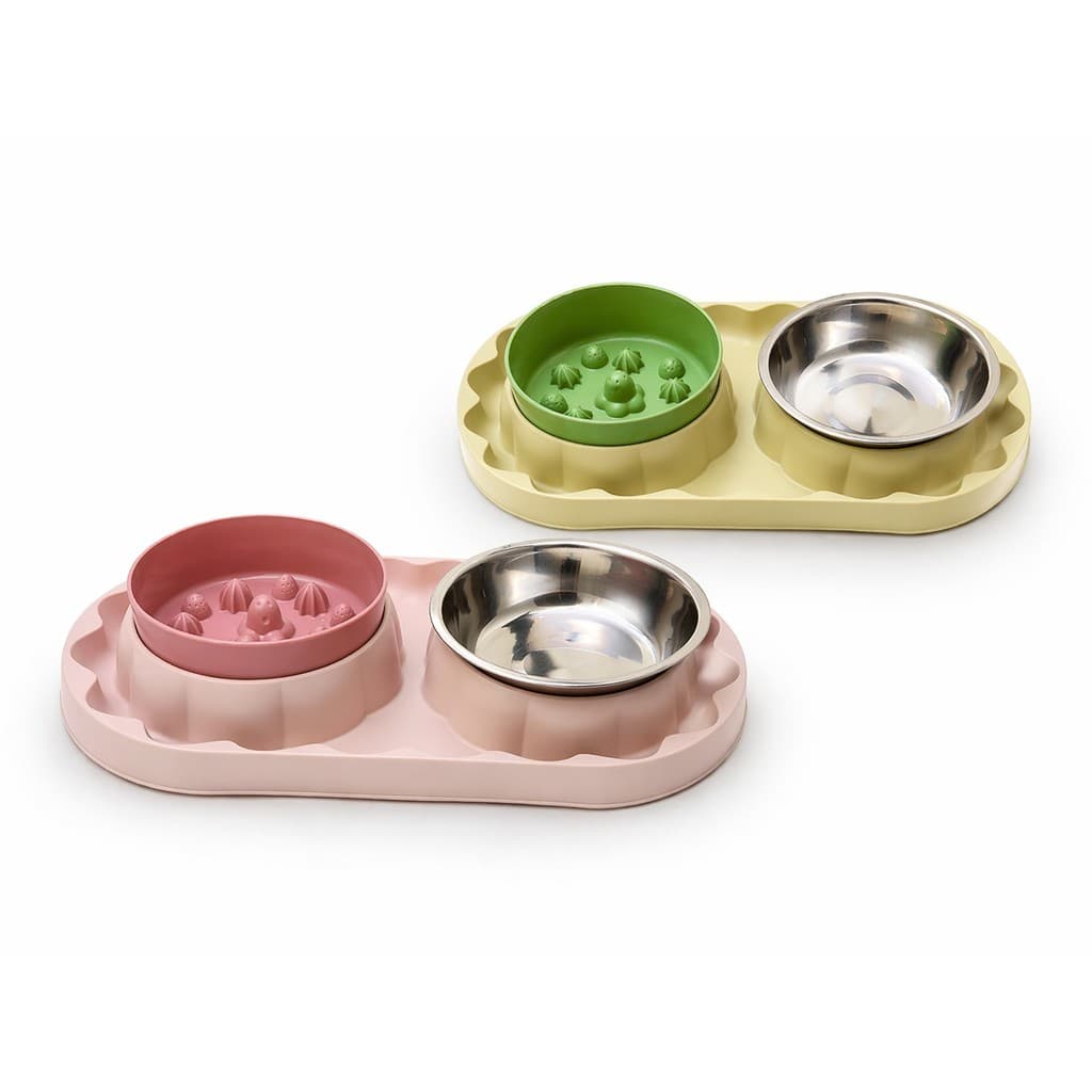 Comedouro Duplo Inox Lento Ansiedade Pet Anti Formiga Cães