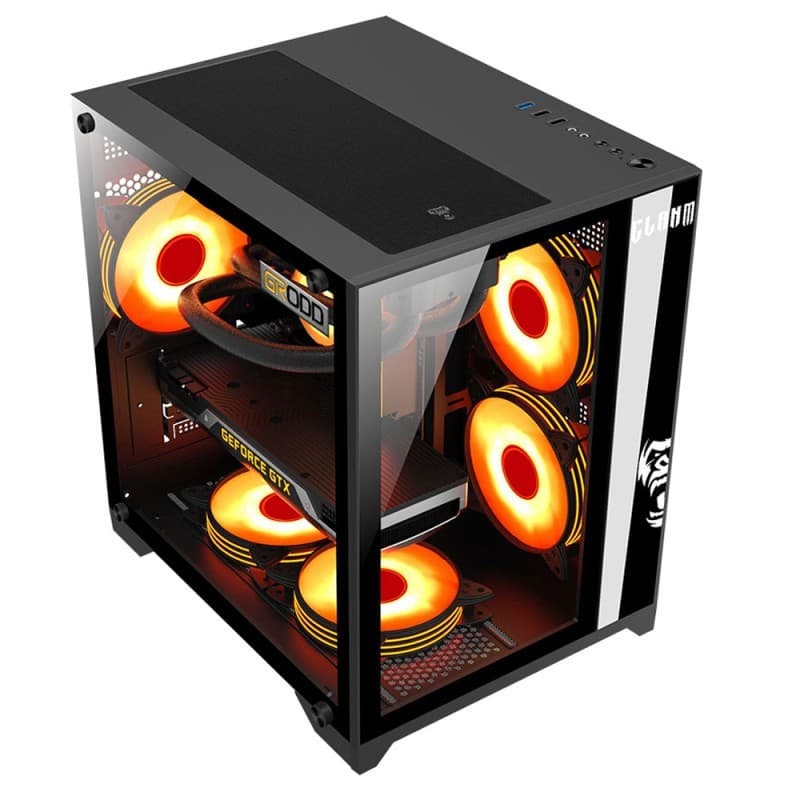 Gabinete Pc Gamer Clanm Aquário Night Grood RGB Lateral Vidro Suporte Water Cooler mini ATX Micro ATX
