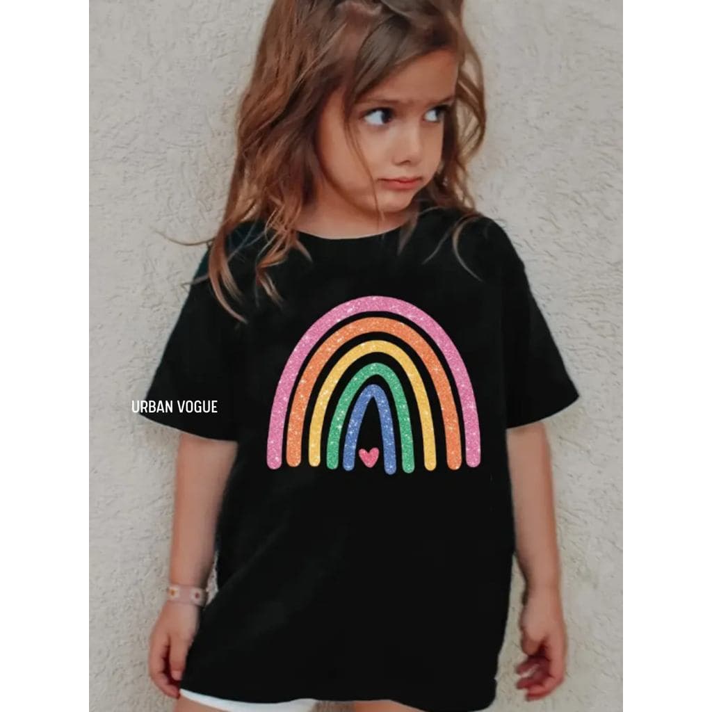 Camiseta Infantil Estampada Arco-Iris Efeito glitter Blusinha Menina 100% algodão