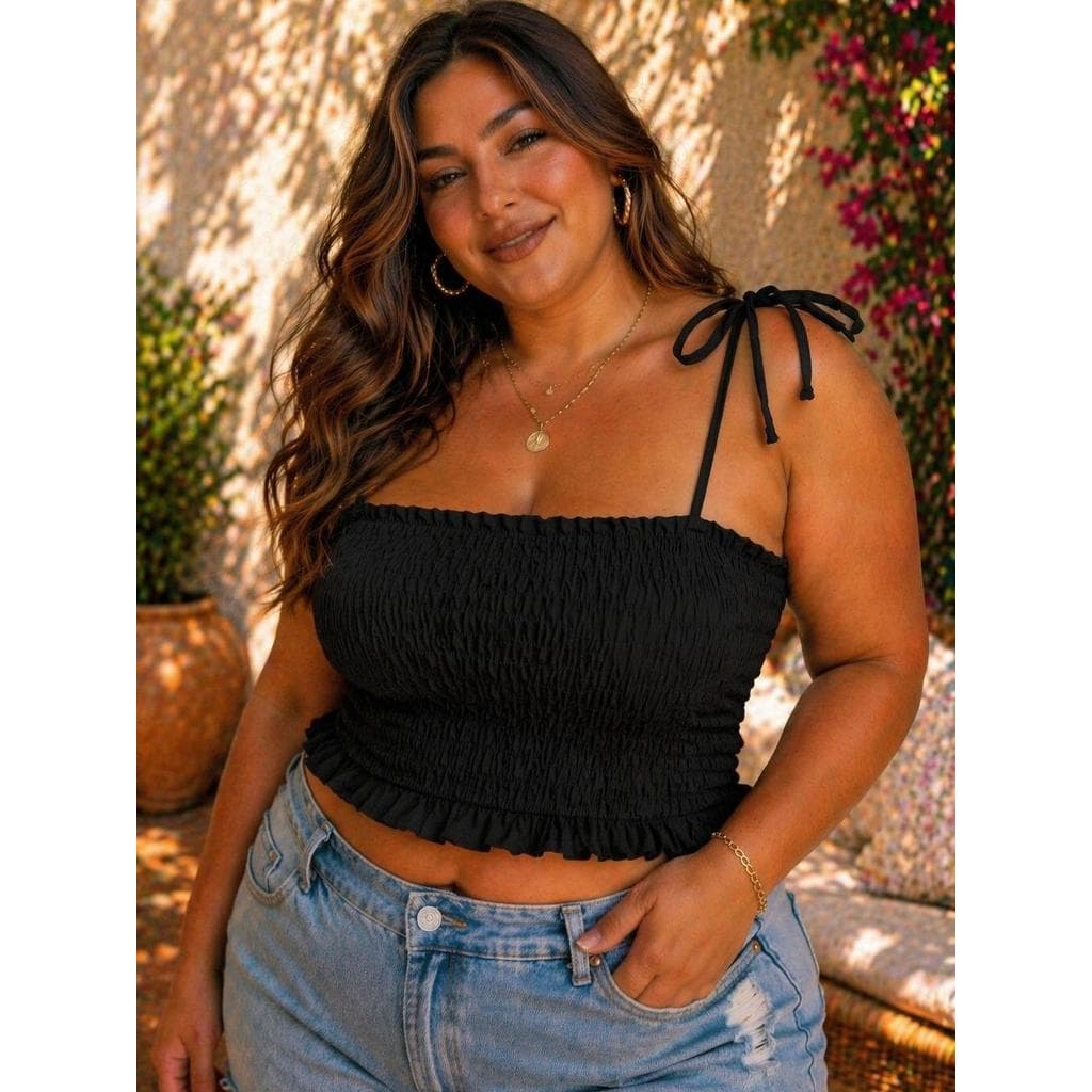 Cropped Blusinha Feminina Tendência Plus Size Lastex Alcinha Regulável Confortável