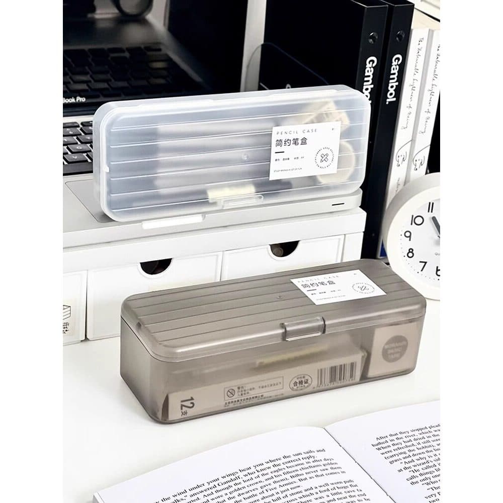 Estojo para caneta para estudantes do ensino fundamental Caixa de papelaria transparente fosca simples para alunos do en