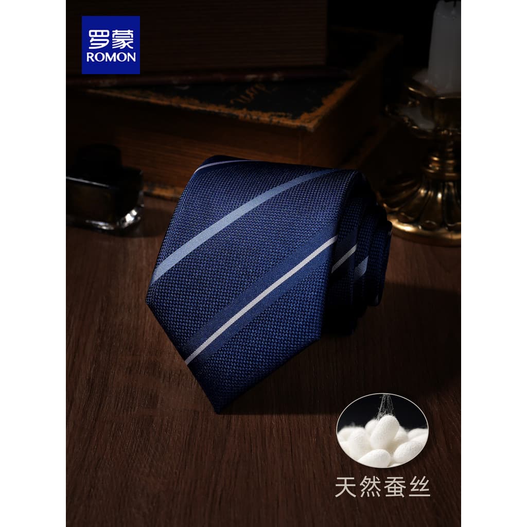 Gravata listrada de seda masculina retrô 8cm camisa de seda amoreira azul casamento noivo caixa de presente feita à mão