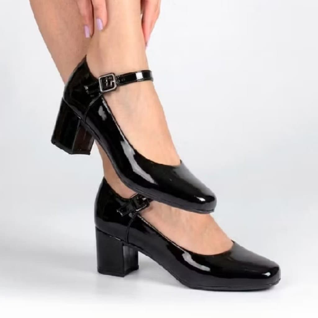 Scarpin Feminino Boneca Salto Bloco 5,0cm Verniz Confortável Elegante Casual Moderno Festa Casamento