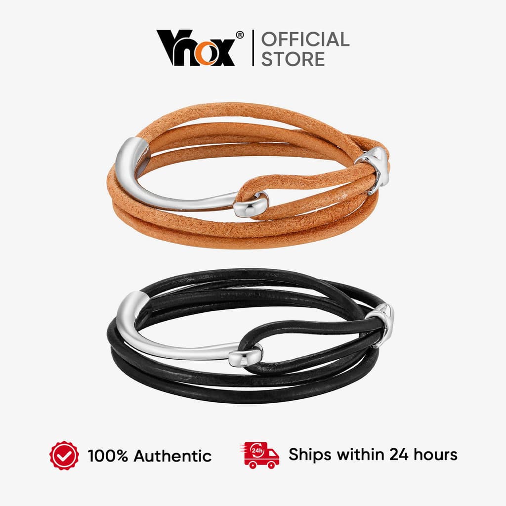 Pulseira de couro multicamadas Vnox, acessório de anzol de pesca, pulseira masculina de moda, presente de amizade